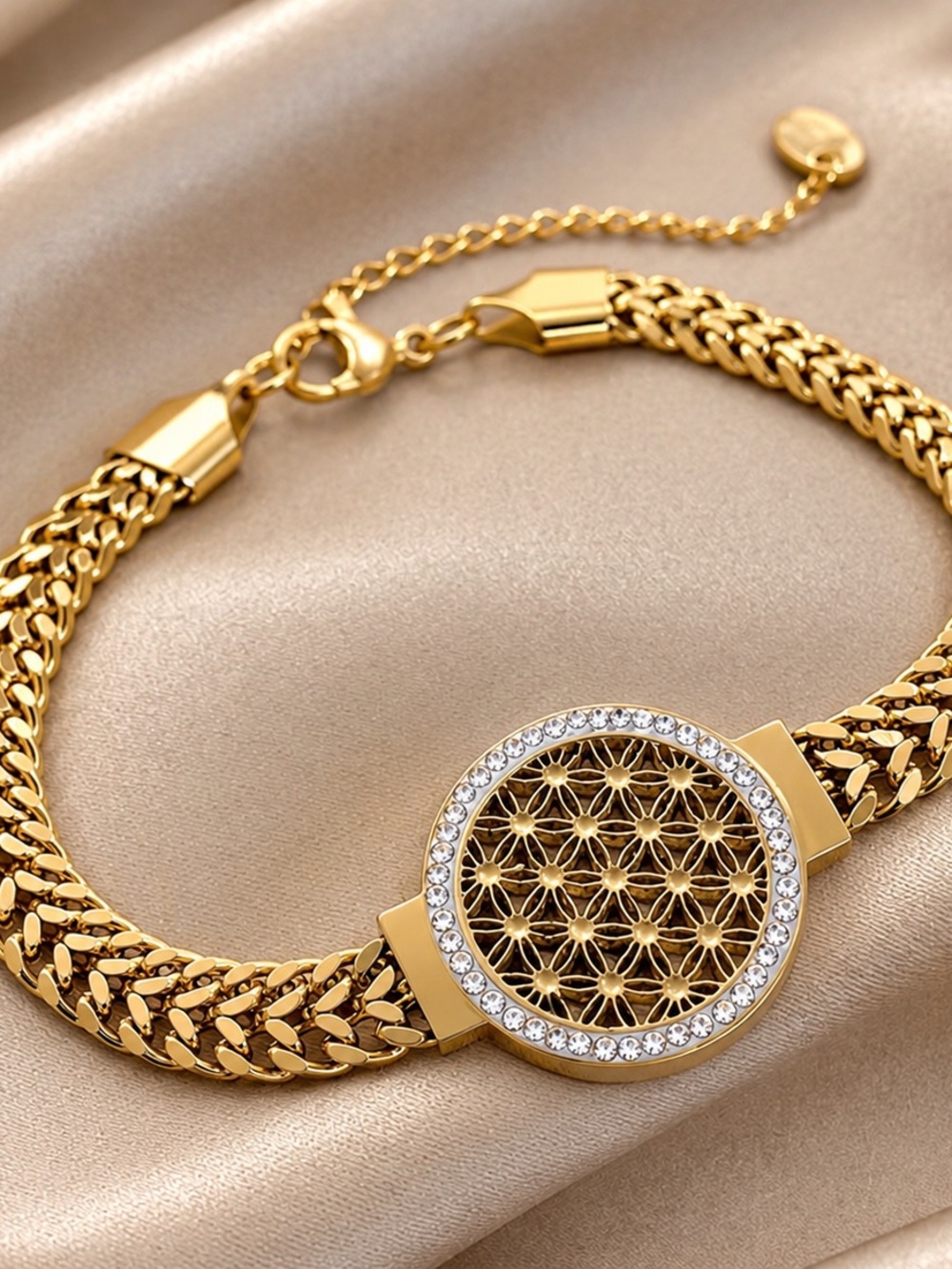 Gold Floral Filigree Crystal Accent Bracelet stainless steel - Women Jewelry